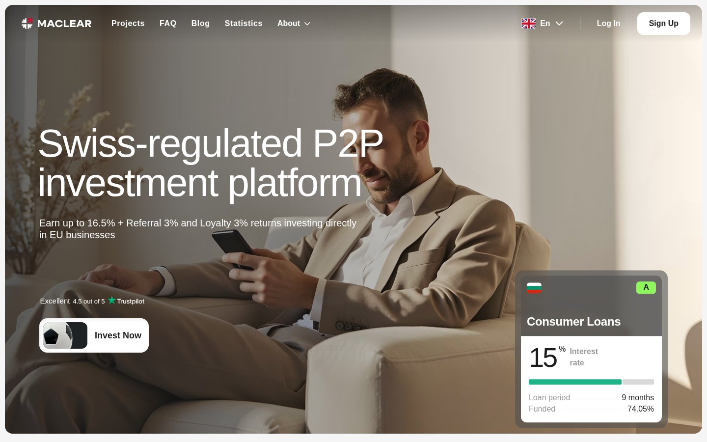 Maclear - инвестиционная P2P-платформа под швейцарским регулированием на экране ноутбука