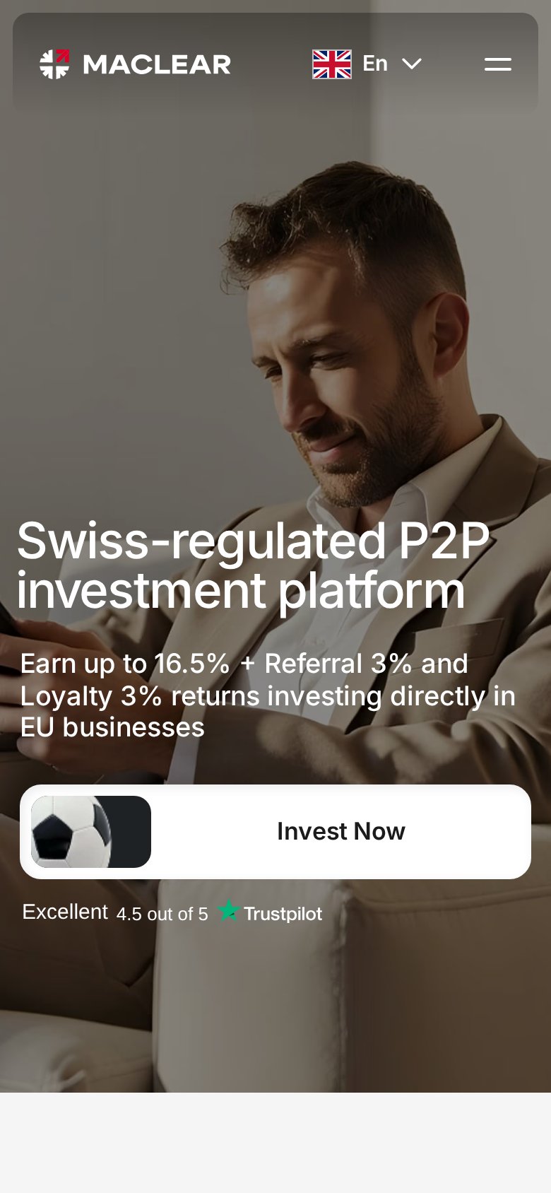 Мобильная версия Maclear - инвестиционная P2P-платформа под швейцарским регулированием