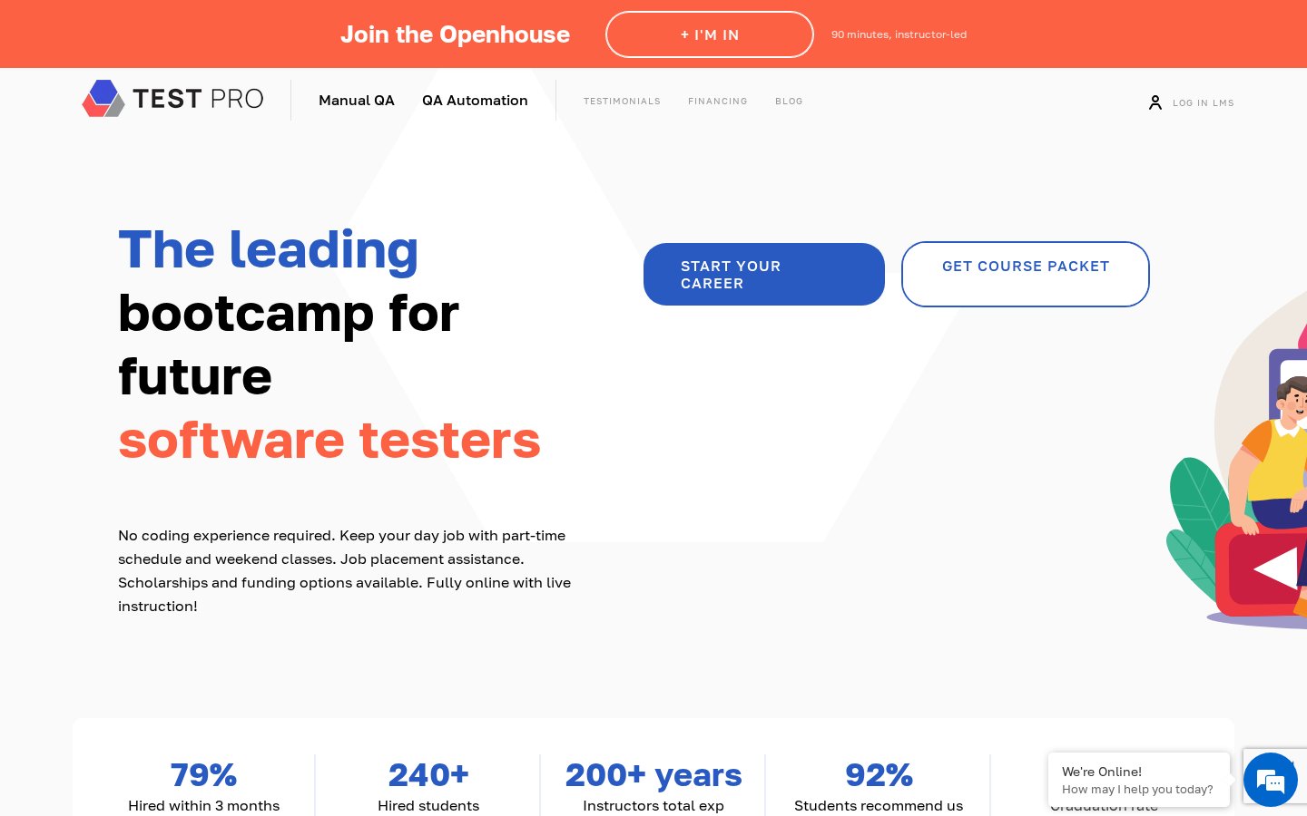 TEST PRO - сайт американского QA-буткемпа на экране ноутбука